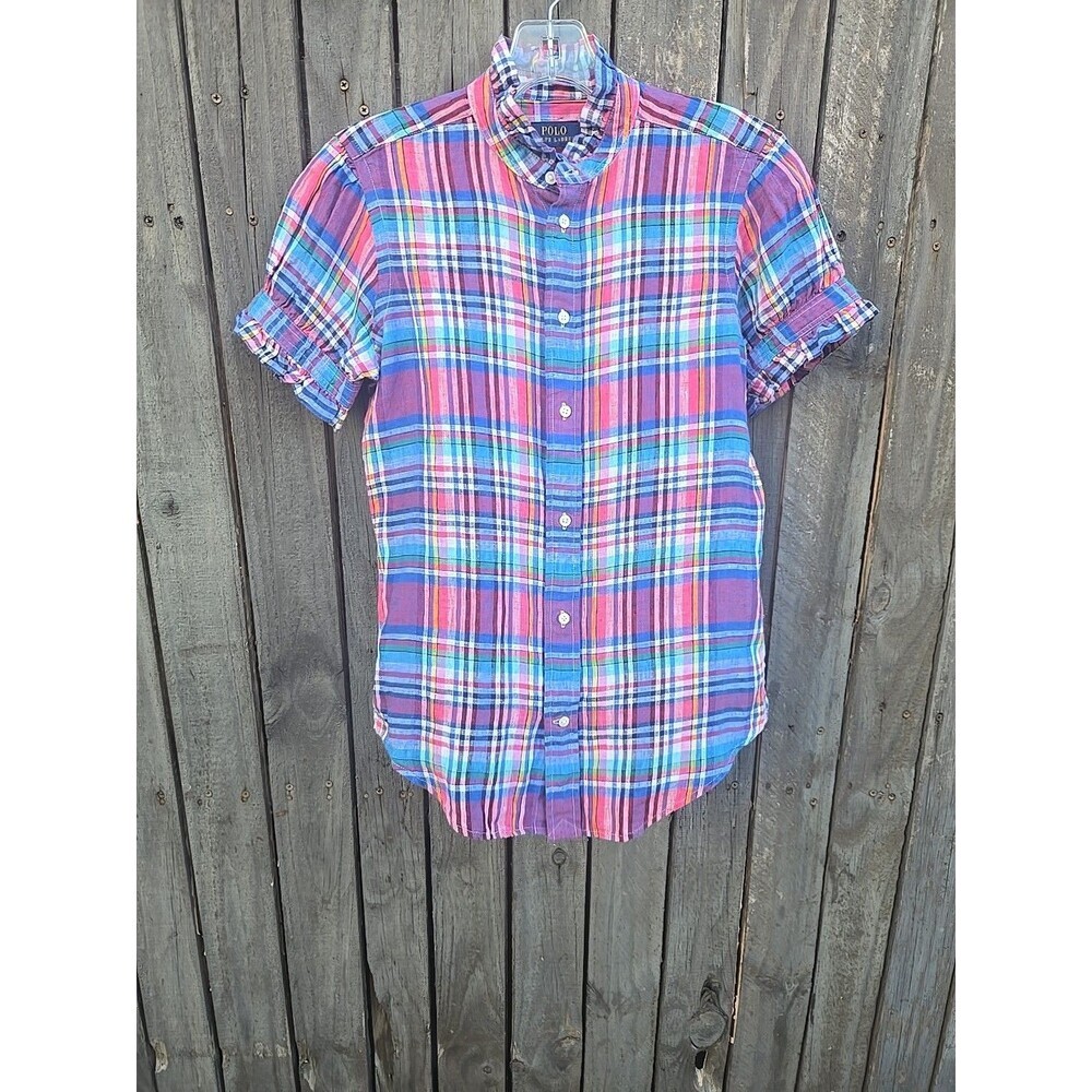 Polo Ralph Lauren 100% Linen Short Sleeve Shirt Button Size 0